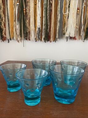 Blue Dot-Patterned Glass Tumbler Set - 5pc Hazel atlas glass